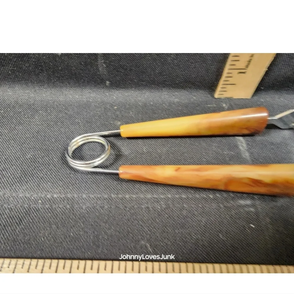 Vintage Carving Butterscotch Bakelite Handle Steel Meat Fork Server